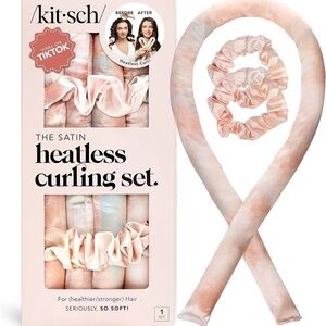 Kitsch Satin Heatless Curling Set - Cream and Pink